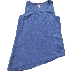 DANA BUCHMAN Tank Top Blouse Woman S Blue Floral Texture Sleeveless Asymmetrical